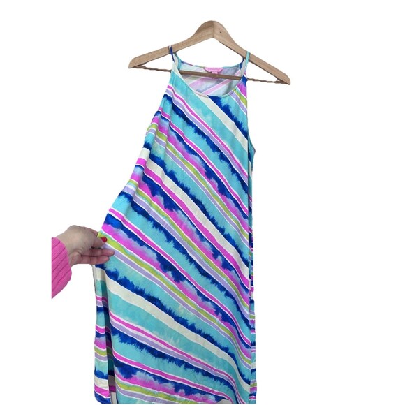 Lilly Pulitzer Magnolia Asymmetrical Midi Ceviche Dress US Size S Striped Halter - Picture 2 of 6